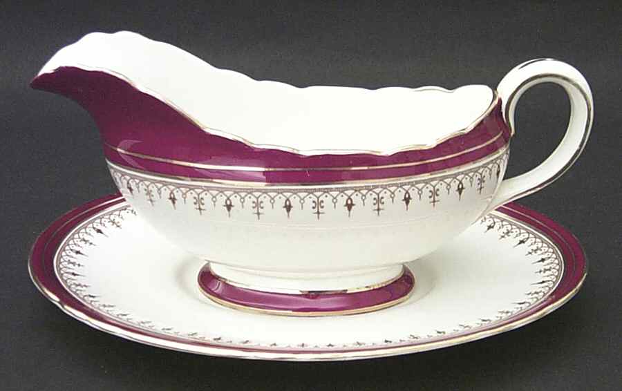 Durham Maroon (Scalloped, Not Encrusted) Gravy Boat & Underplate by John  Aynsley & Sons-1