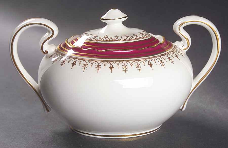 Durham Maroon (Scalloped, Not Encrusted) Sugar Bowl & Lid by John  Aynsley & Sons-1