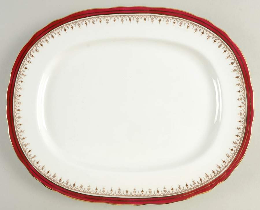 Durham Maroon (Scalloped, Not Encrusted) 13" Oval Serving Platter by John  Aynsley & Sons-1