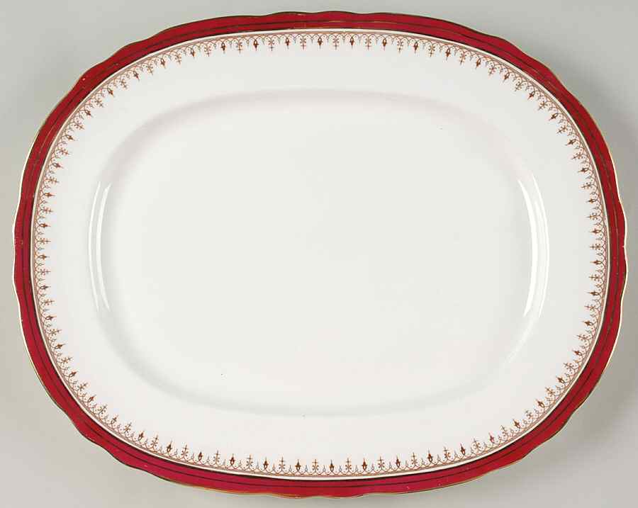 Durham Maroon (Scalloped, Not Encrusted) 15" Oval Serving Platter by John  Aynsley & Sons-1