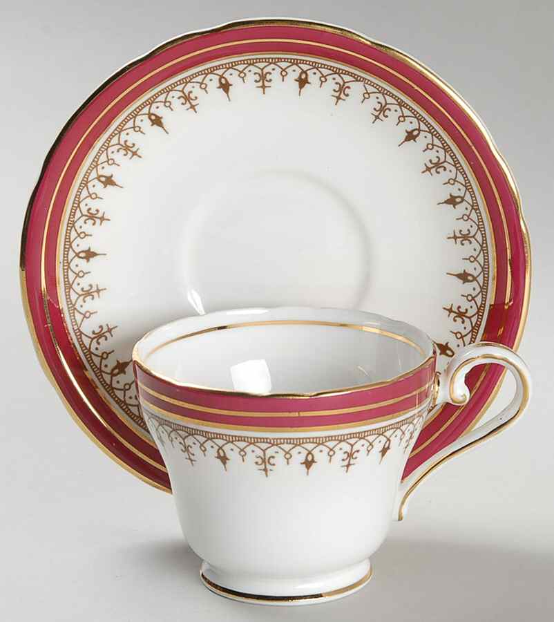 Durham Maroon (Scalloped, Not Encrusted) Footed Demitasse Cup & Saucer Set by John  Aynsley & Sons-1