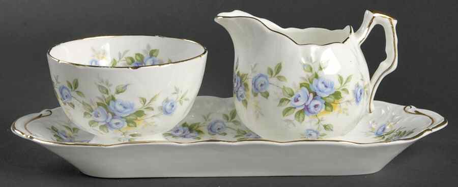 Marine Rose Mini Creamer & Open Sugar with Tray by John  Aynsley & Sons-1