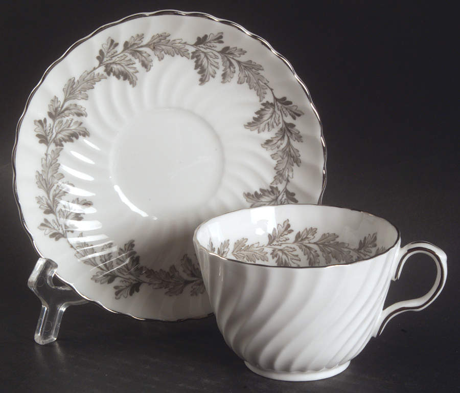 Oak Leaf Gray (Fluted) Flat Cup & Saucer Set by John  Aynsley & Sons-1