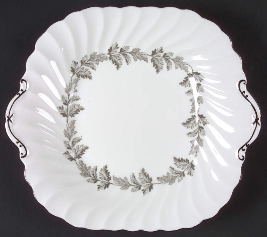 Oak Leaf Gray (Fluted) Square Handled Cake Plate by John  Aynsley & Sons-1