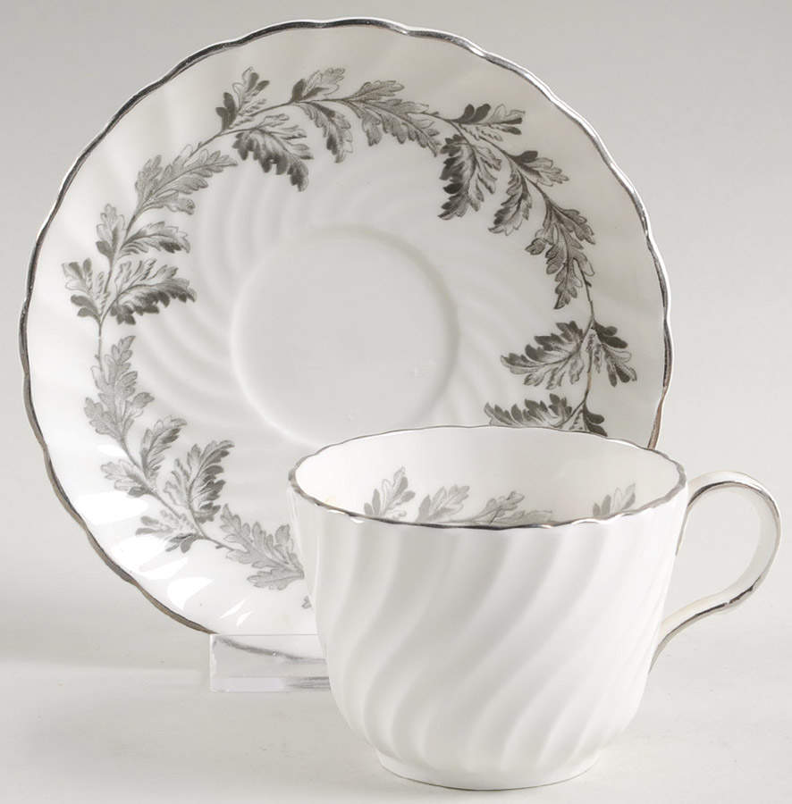 Oak Leaf Gray (Fluted) Flat Demitasse Cup & Saucer Set by John  Aynsley & Sons-1
