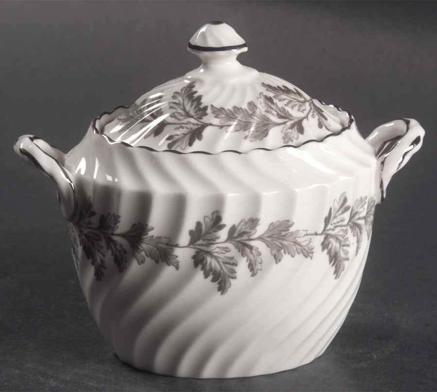 Oak Leaf Gray (Fluted) Sugar Bowl & Lid by John  Aynsley & Sons-1