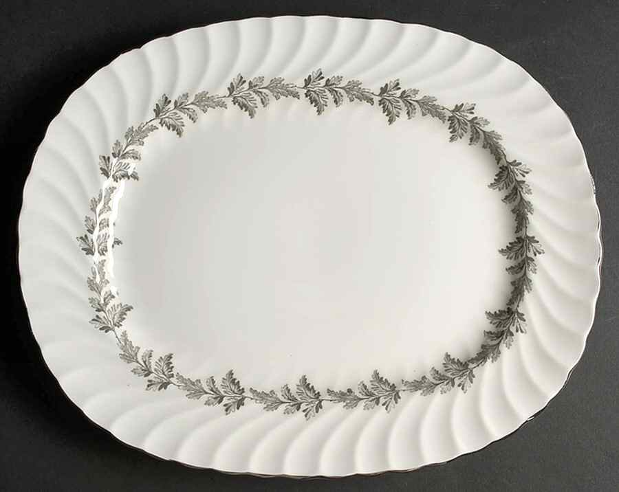 Oak Leaf Gray (Fluted) 13" Oval Serving Platter by John  Aynsley & Sons-1
