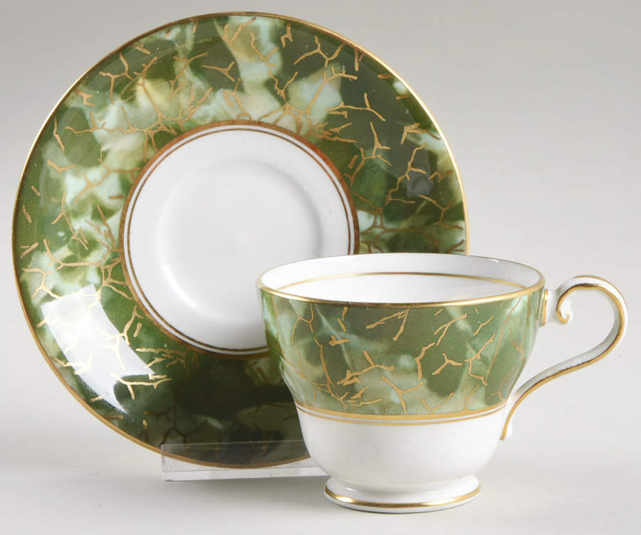 Onyx Green Footed Cup & Saucer Set by John  Aynsley & Sons-1