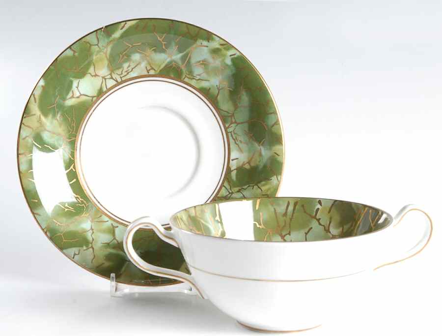 Onyx Green Footed Cream Soup Bowl & Saucer Set by John  Aynsley & Sons-1