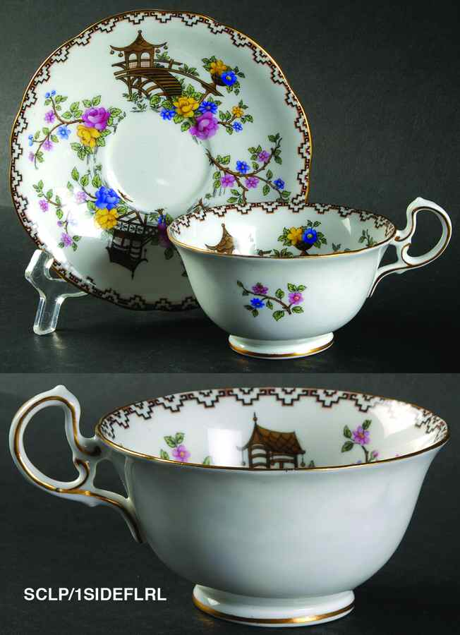 Pagoda Footed Cup & Saucer Set by John  Aynsley & Sons-1