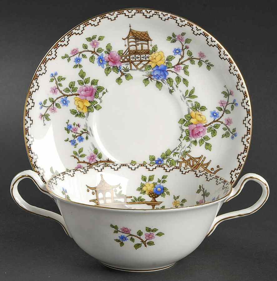 Pagoda Flat Cream Soup Bowl & Saucer Set by John  Aynsley & Sons-1