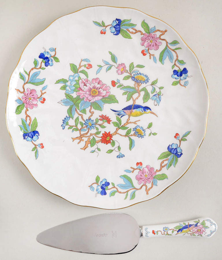 Pembroke (Gold Trim) Cake Plate & Server Set (Boxed) by John  Aynsley & Sons-1
