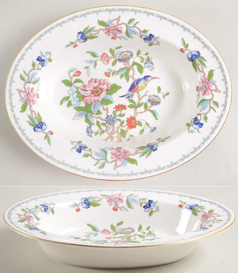Pembroke (Gold Trim) 11" Oval Vegetable Bowl by John  Aynsley & Sons-1