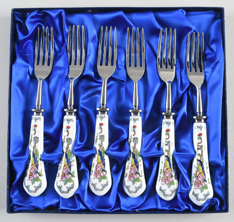Pembroke (Gold Trim) (Set of 6) Individual Steak Forks by John  Aynsley & Sons-1