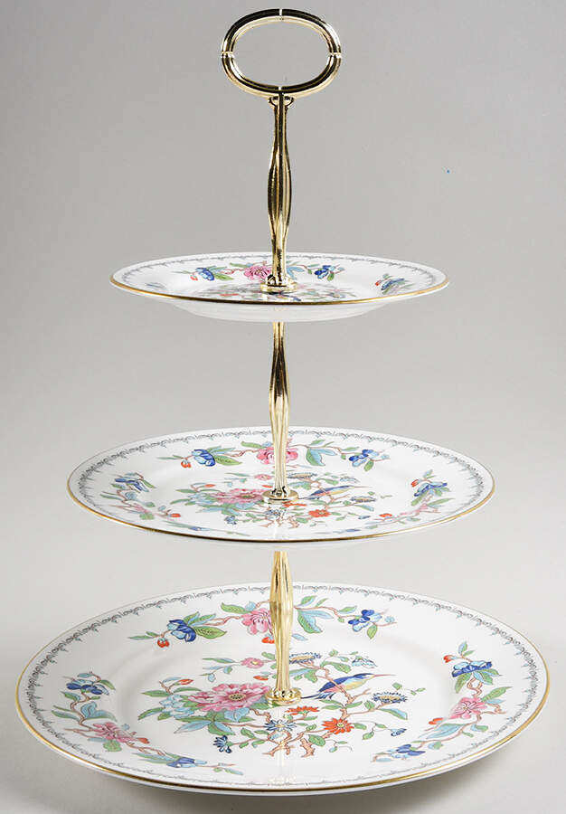Pembroke (Gold Trim) 13 7/8"-14 1/4" 3-Tiered Serving Tray(DP,SP,BB) HC by John  Aynsley & Sons-1