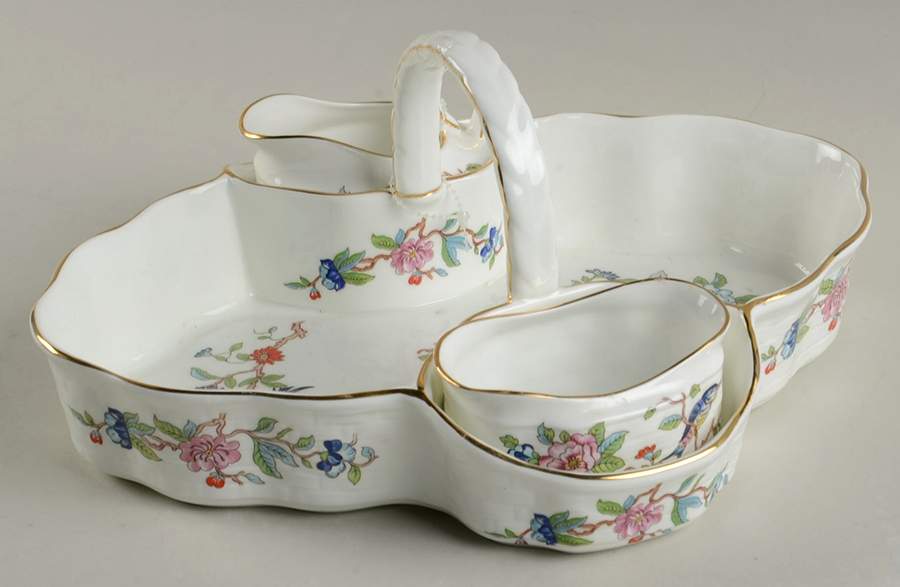 Pembroke (Gold Trim) Strawberry Basket W/Creamer & Open Sugar by John  Aynsley & Sons-1