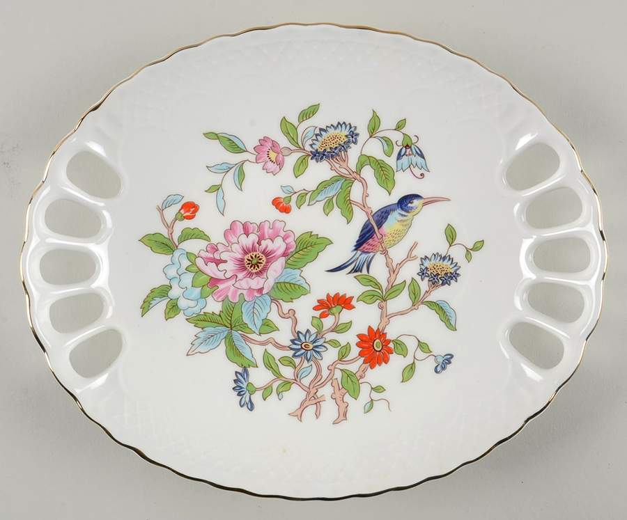 Pembroke (Gold Trim) 9" Pierced Oval Tray by John  Aynsley & Sons-1