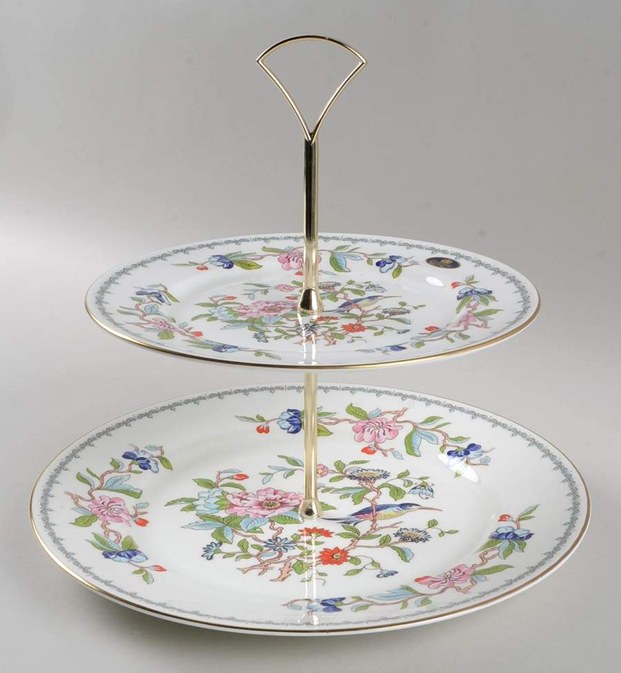 Pembroke (Gold Trim) 2 Tiered Serving Tray (Dinner & Salad Plate) by John  Aynsley & Sons-1