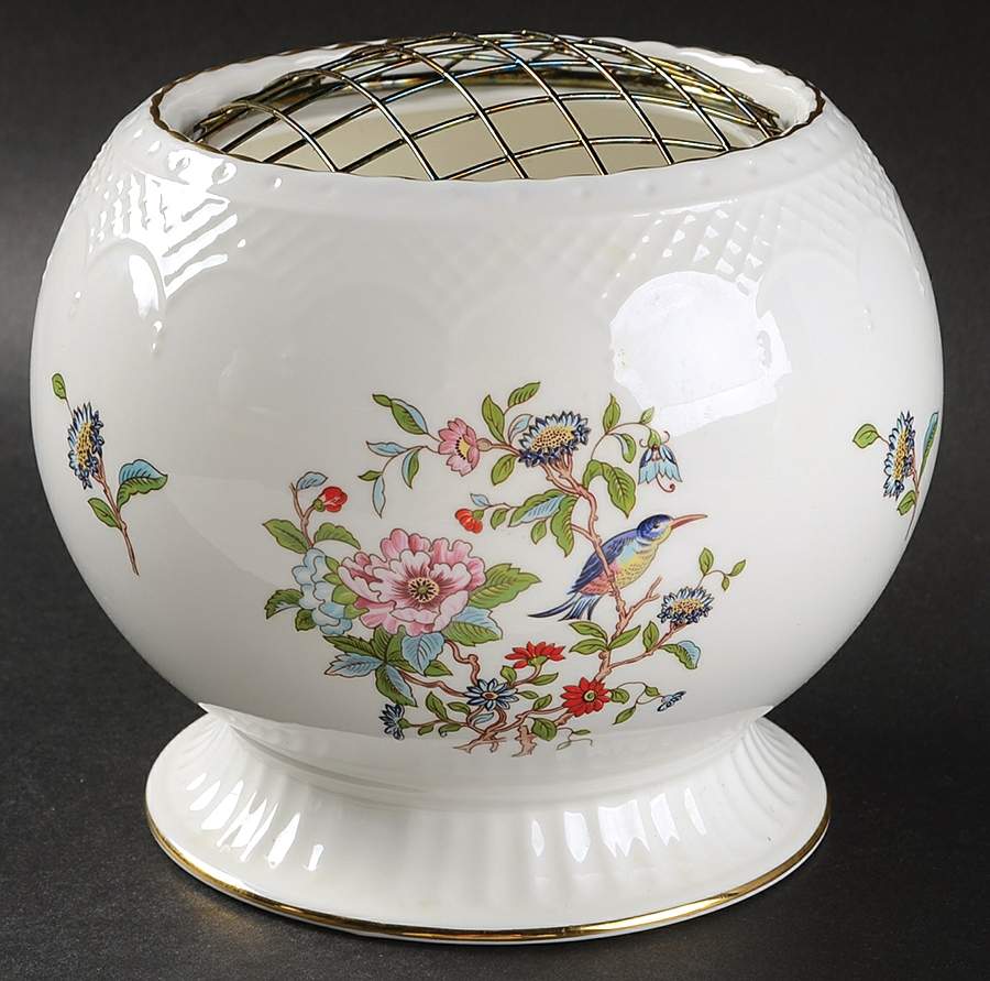 Pembroke (Gold Trim) Rose Bowl & Metal Frog by John  Aynsley & Sons-1