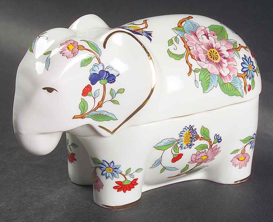 Pembroke (Gold Trim) Elephant Box W/Lid by John  Aynsley & Sons-1