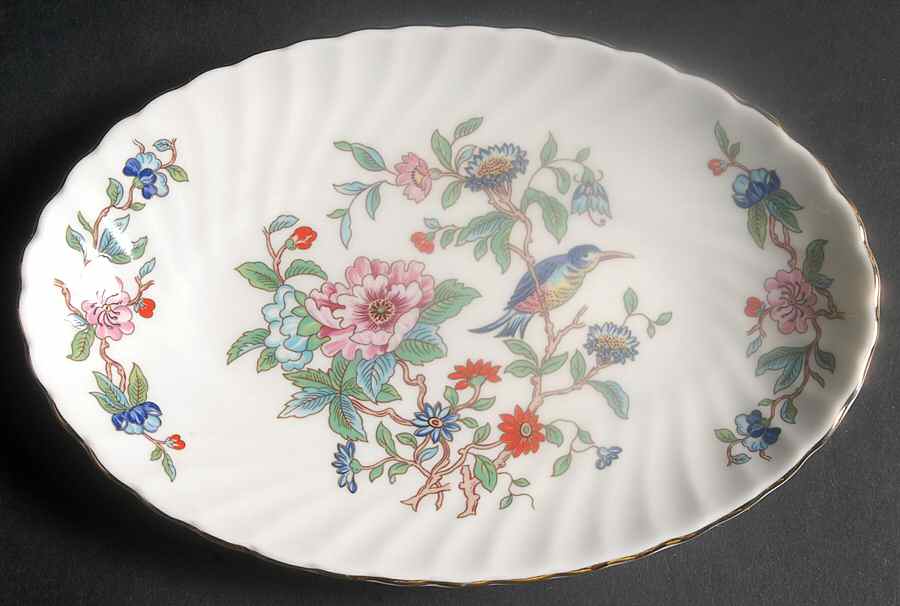 Pembroke (Gold Trim) 8" Oval Fluted Dish by John  Aynsley & Sons-1