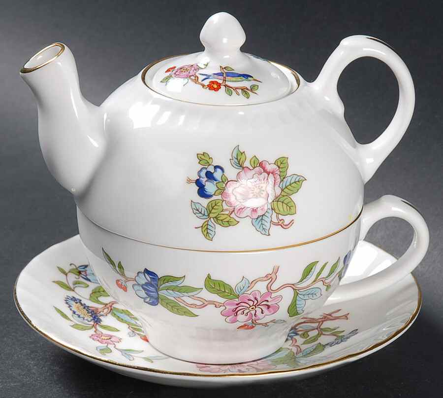 Pembroke (Gold Trim) Individual Teapot & Lid with Cup & Saucer by John  Aynsley & Sons-1