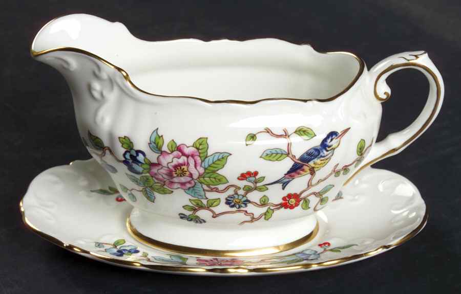 Pembroke (Gold Trim) Individual Gravy Boat & Plate by John  Aynsley & Sons-1