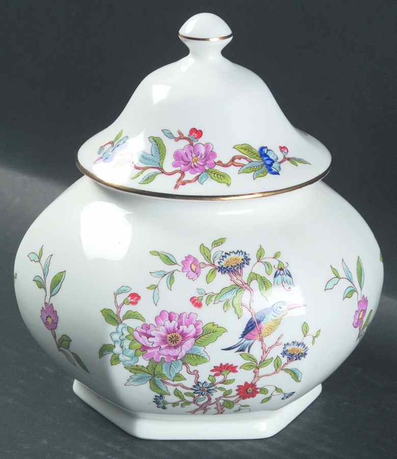 Pembroke (Gold Trim) Covered Caddy Hexagonal Large by John  Aynsley & Sons-1