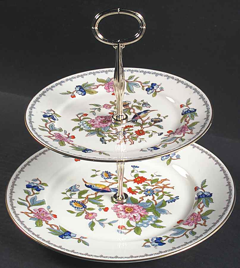 Pembroke (Gold Trim) 6 5/8"-10"  2 Tiered Serving Tray (Dp, Sp) HC by John  Aynsley & Sons-1