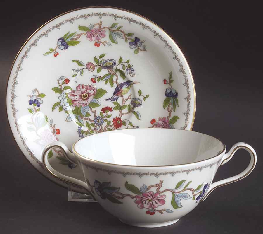 Pembroke (Gold Trim) Flat Cream Soup & Saucer Set by John  Aynsley & Sons-1