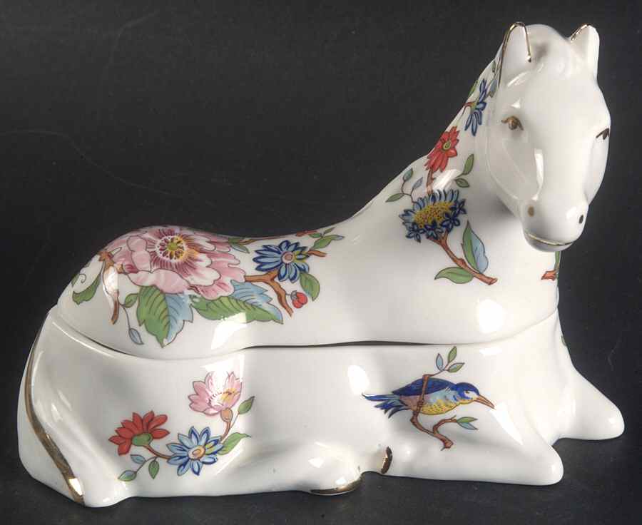 Pembroke (Gold Trim) Horse Box W/Lid by John  Aynsley & Sons-1