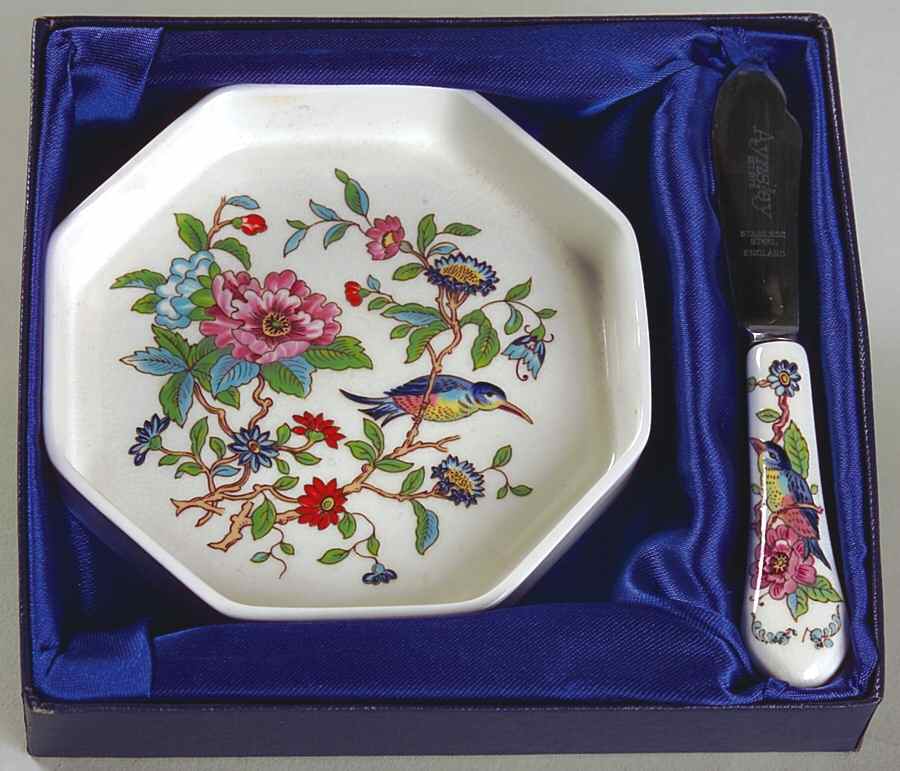 Pembroke (Gold Trim) Individual Butter Dish & Knife Set by John  Aynsley & Sons-1