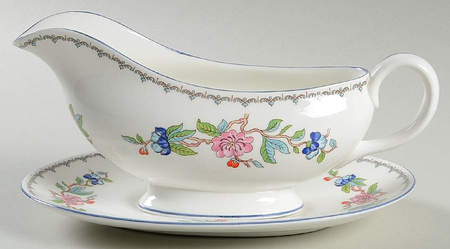 Pembroke (Blue Trim) Gravy Boat & Underplate by John  Aynsley & Sons-1