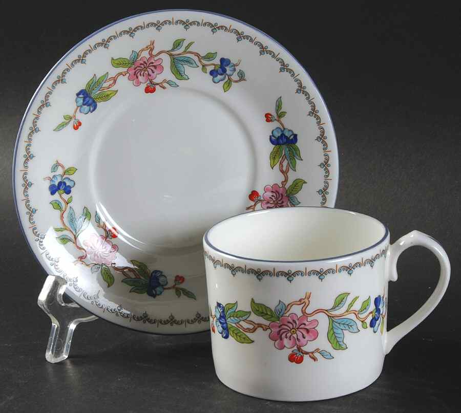 Pembroke (Blue Trim) Flat Cup & Saucer Set by John  Aynsley & Sons-1