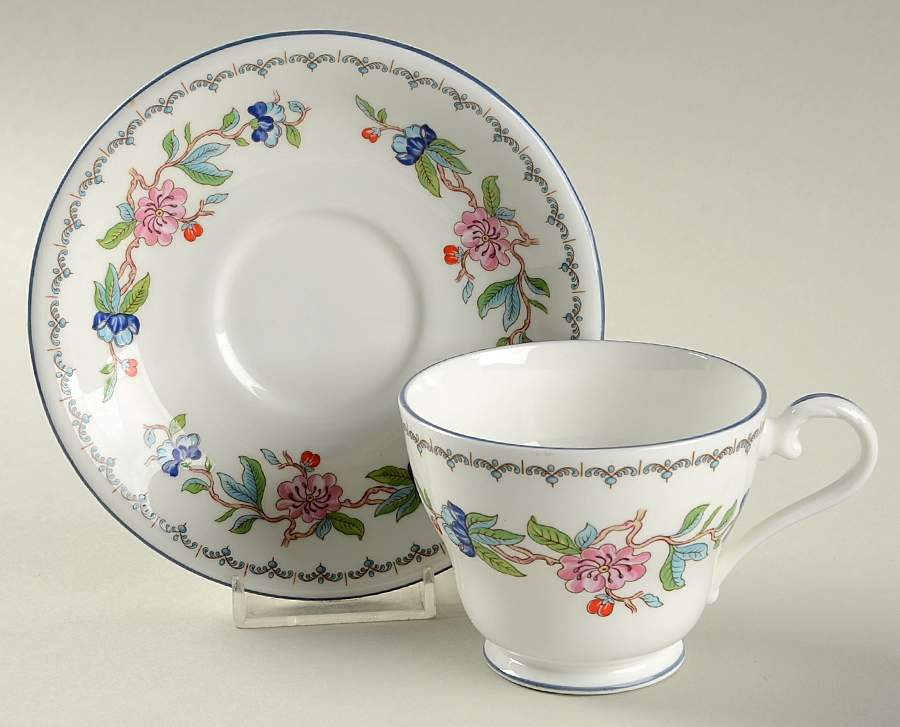 Pembroke (Blue Trim) Footed Cup & Saucer Set by John  Aynsley & Sons-1