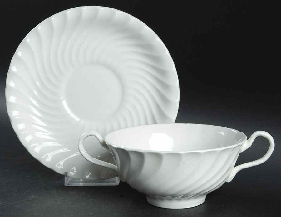 Portland White Footed Cream Soup Bowl & Saucer Set by John  Aynsley & Sons-1