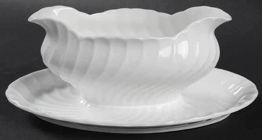 Portland White Gravy Boat with Attached Underplate by John  Aynsley & Sons-1