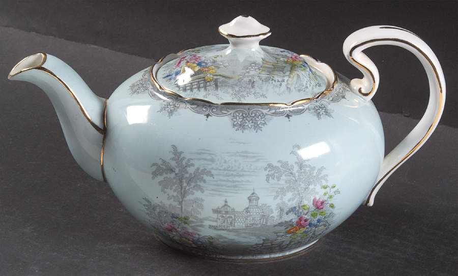 Queen's Garden (Blue, Scalloped) Teapot & Lid by John  Aynsley & Sons-1