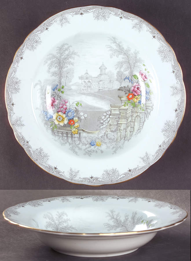 Queen's Garden (Blue, Scalloped) Rim Soup Bowl by John  Aynsley & Sons-1