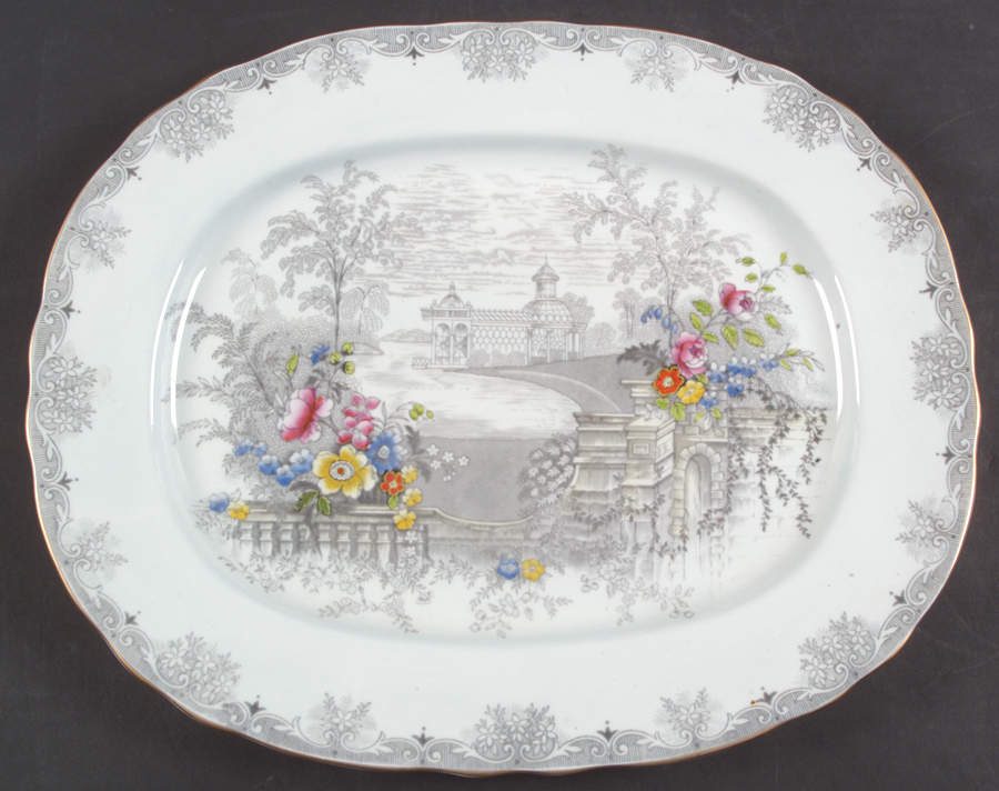 Queen's Garden (Blue, Scalloped) 13" Oval Serving Platter by John  Aynsley & Sons-1