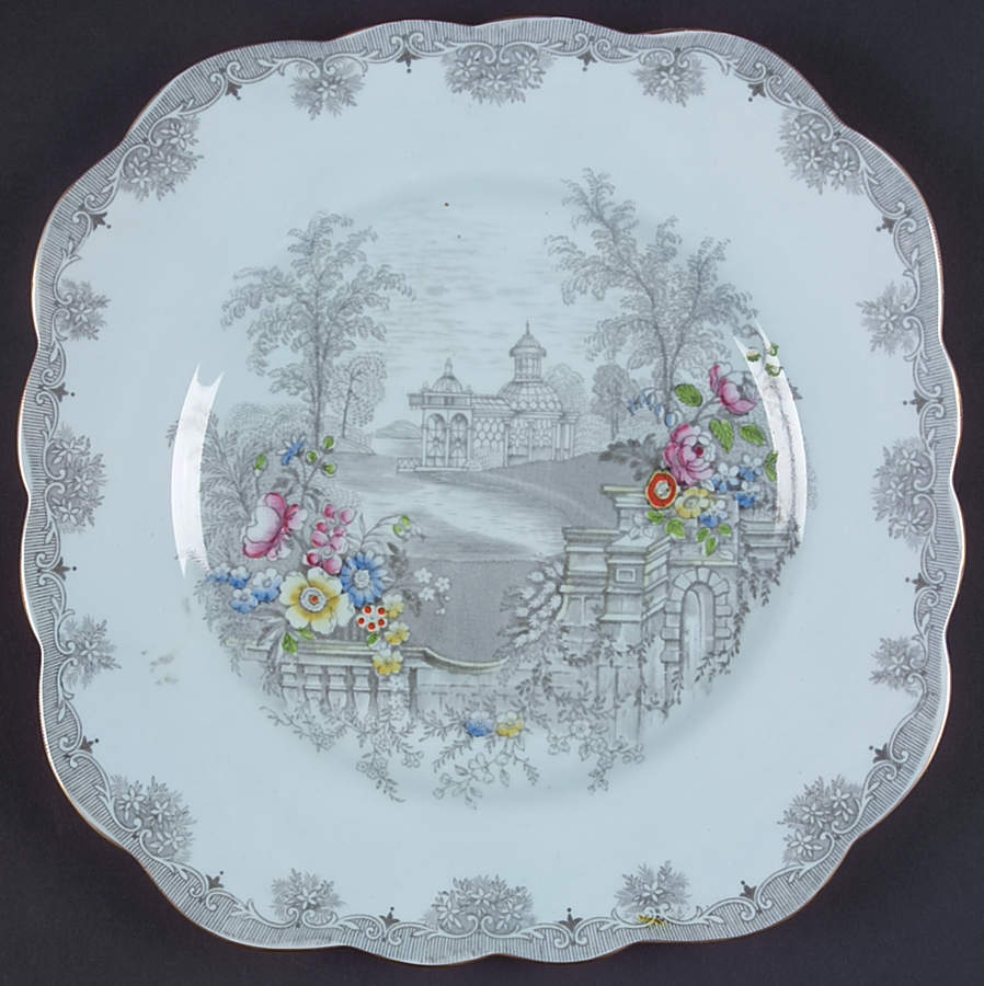 Queen's Garden (Blue, Scalloped) Square Luncheon Plate by John  Aynsley & Sons-1