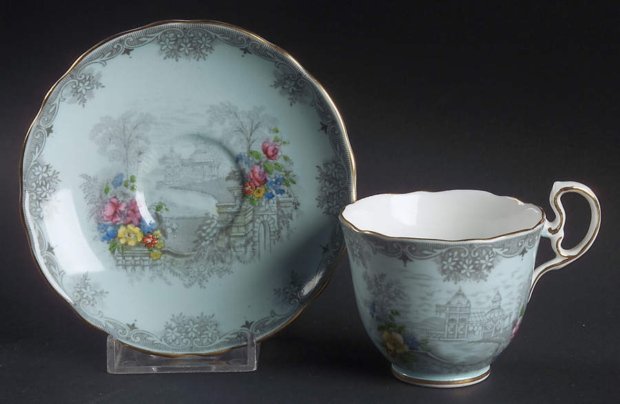 Queen's Garden (Blue, Scalloped) Footed Demitasse Cup & Saucer Set by John  Aynsley & Sons-1