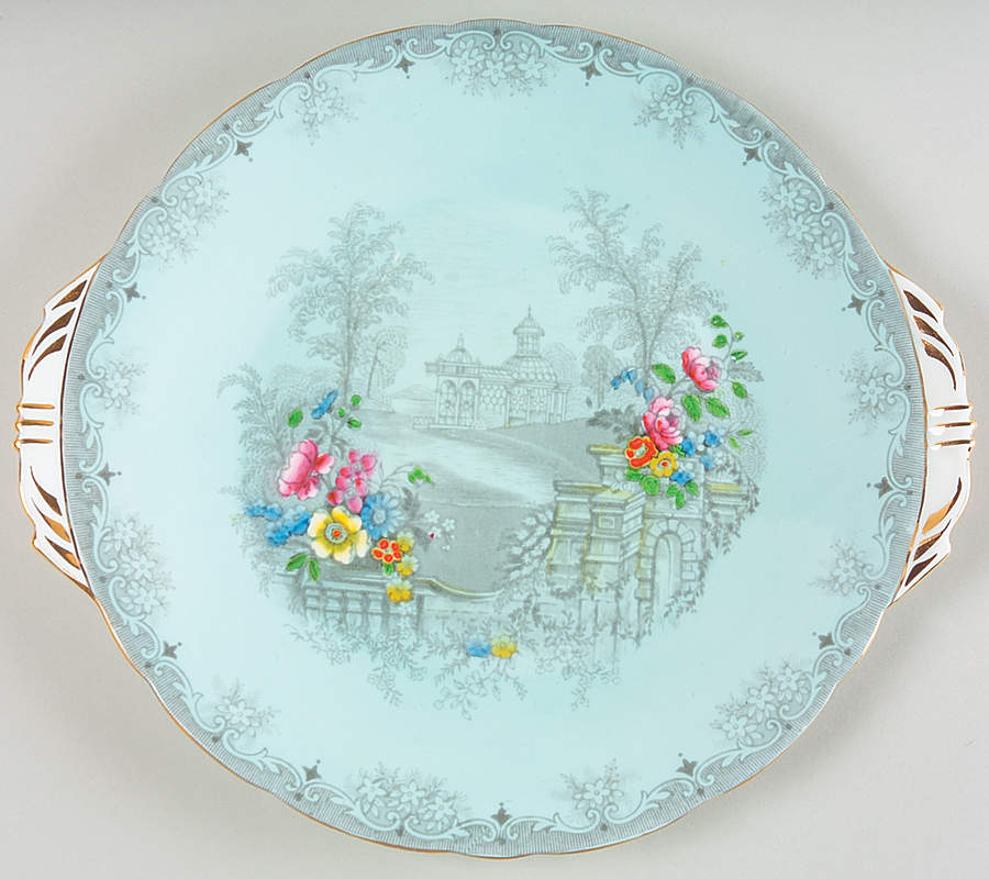 Queen's Garden (Blue, Scalloped) Handled Cake Plate by John  Aynsley & Sons-1