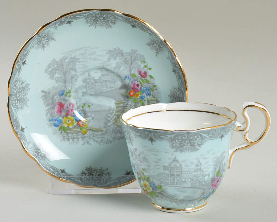 Queen's Garden (Blue, Scalloped) Footed Demitasse Cup & Saucer Set by John  Aynsley & Sons-1