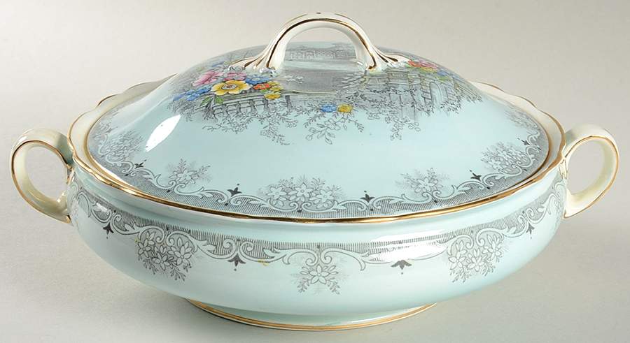 Queen's Garden (Blue, Scalloped) Round Covered Vegetable by John  Aynsley & Sons-1