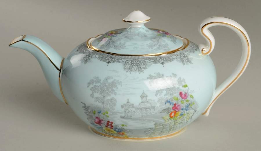 Queen's Garden (Blue, Scalloped) Mini Teapot & Lid by John  Aynsley & Sons-1