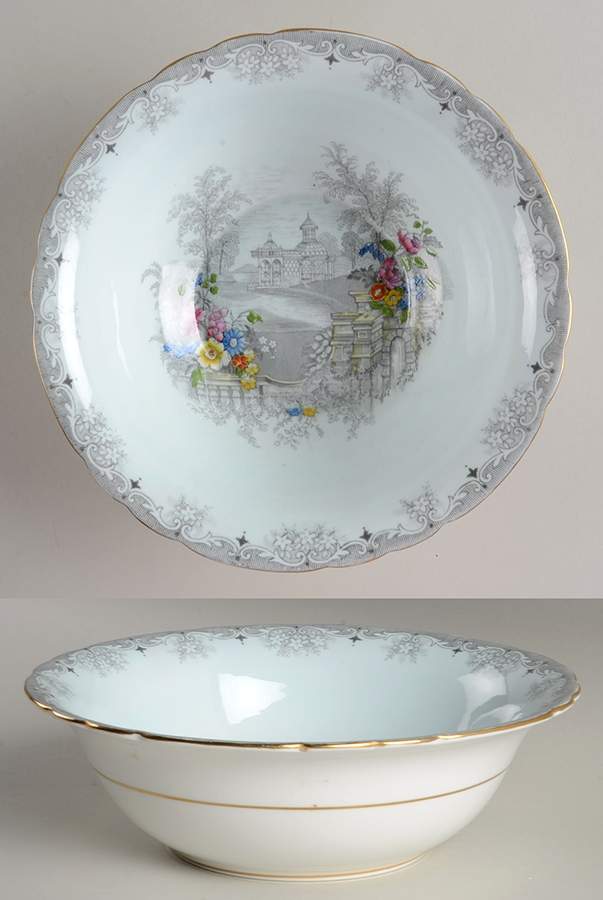 Queen's Garden (Blue, Scalloped) 8" Round Vegetable Bowl by John  Aynsley & Sons-1