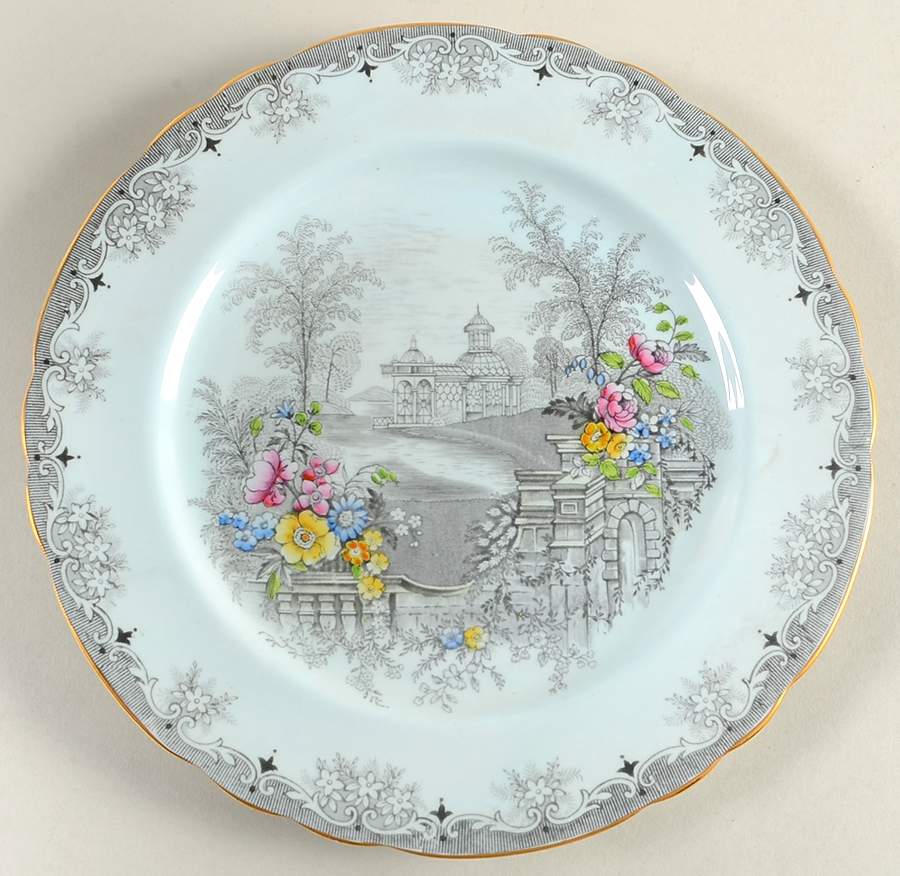 Queen's Garden (Blue, Scalloped) Luncheon Plate by John  Aynsley & Sons-1