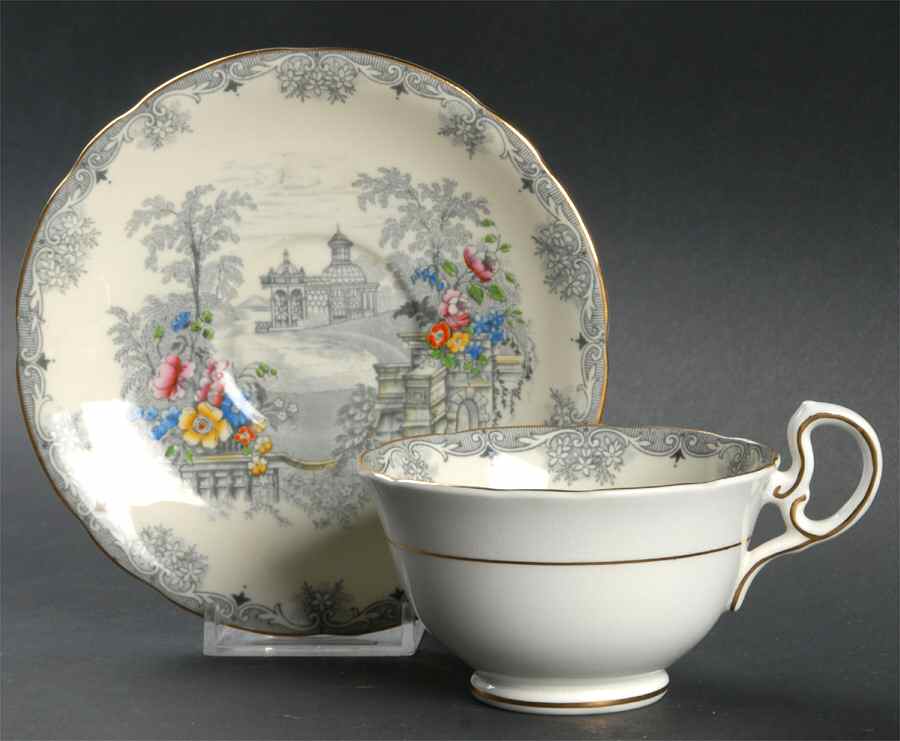 Queen's Garden (Ivory, Scalloped) Footed Cup & Saucer Set by John  Aynsley & Sons-1