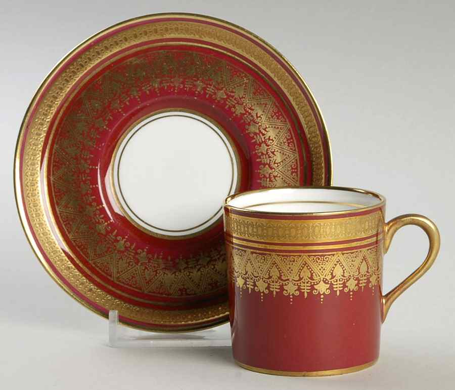 Romney Red Flat Demitasse Cup & Saucer Set by John  Aynsley & Sons-1